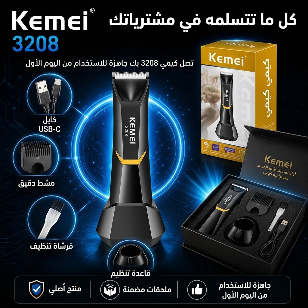 Tondeuse Corps Homme Kemei 3208 – Étanche IPX7, Lame Céramique & Recharge USB-C — vue 7