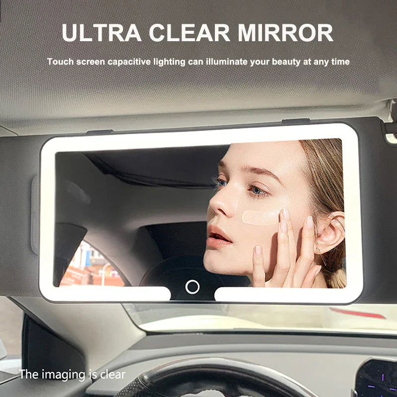 Car Interior Mirrors Sun Visor Plate LED HD Makeup Mirror for Girls Women Rechargeable Fill Light Universal Thin Vanity Mirror