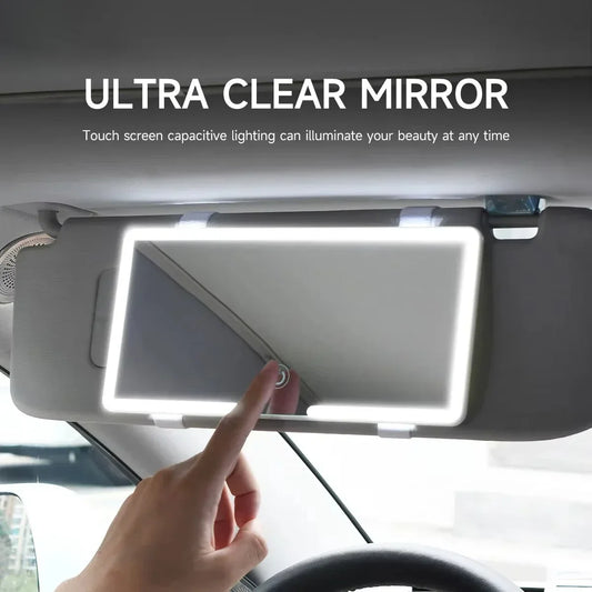 Car Interior Mirrors Sun Visor Plate LED HD Makeup Mirror for Girls Women Rechargeable Fill Light Universal Thin Vanity Mirror — vue 2