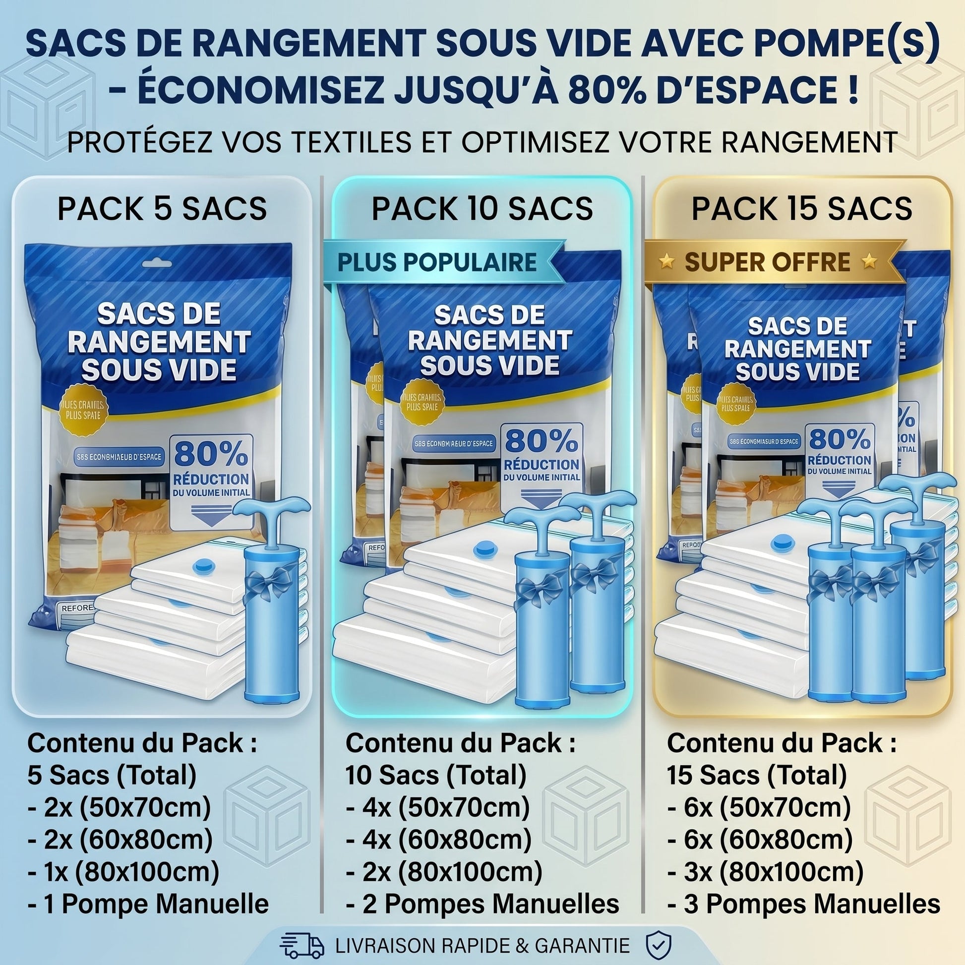 Pack Sacs de rangement sous vide avec pompe — vue 2