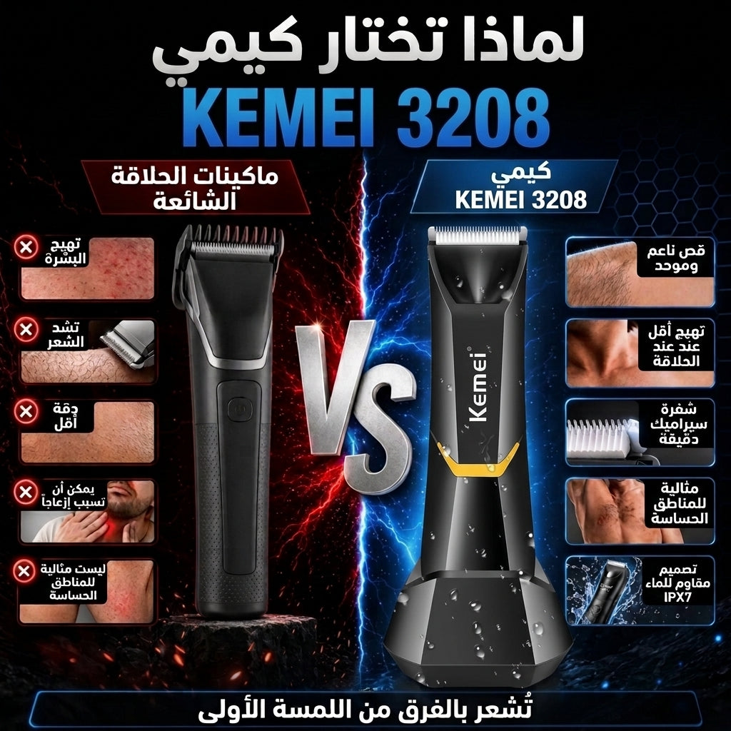 Tondeuse Corps Homme Kemei 3208 – Étanche IPX7, Lame Céramique & Recharge USB-C — vue 5